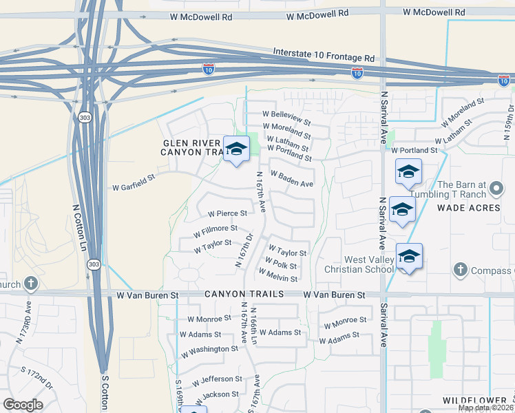 map of restaurants, bars, coffee shops, grocery stores, and more near 789 North 167th Drive in Goodyear
