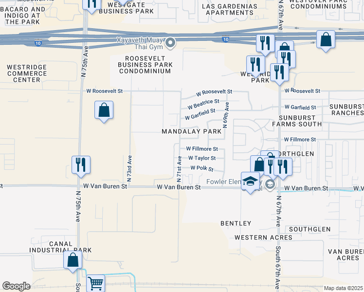 map of restaurants, bars, coffee shops, grocery stores, and more near 7056 West Fillmore Street in Phoenix