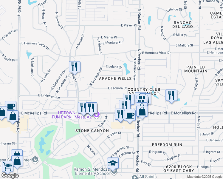 map of restaurants, bars, coffee shops, grocery stores, and more near 5830 East McKellips Road in Mesa