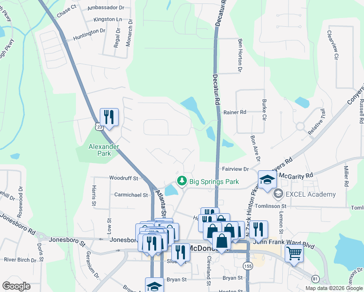 map of restaurants, bars, coffee shops, grocery stores, and more near 4000 Somerset Ridge in McDonough