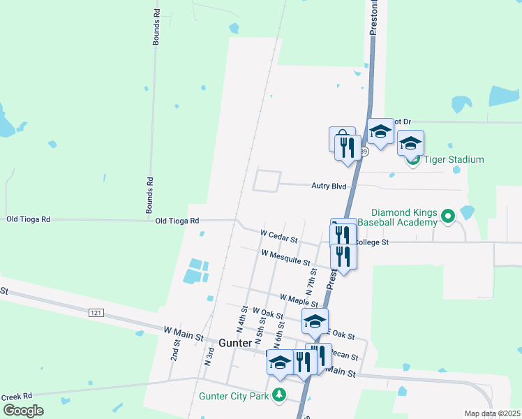 map of restaurants, bars, coffee shops, grocery stores, and more near 610 North 4th Street in Gunter