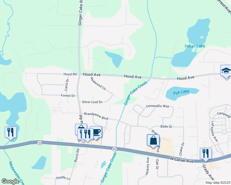 map of restaurants, bars, coffee shops, grocery stores, and more near 160 Redwood Circle in Fayetteville