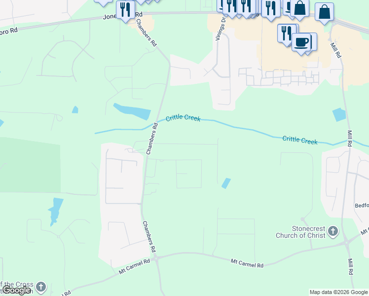 map of restaurants, bars, coffee shops, grocery stores, and more near 128 Telfair Lane in McDonough