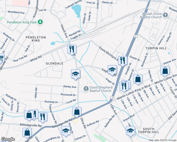 map of restaurants, bars, coffee shops, grocery stores, and more near 1562 Wooten Road in Augusta