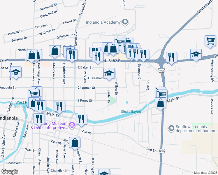map of restaurants, bars, coffee shops, grocery stores, and more near 701 Chapman Street in Indianola