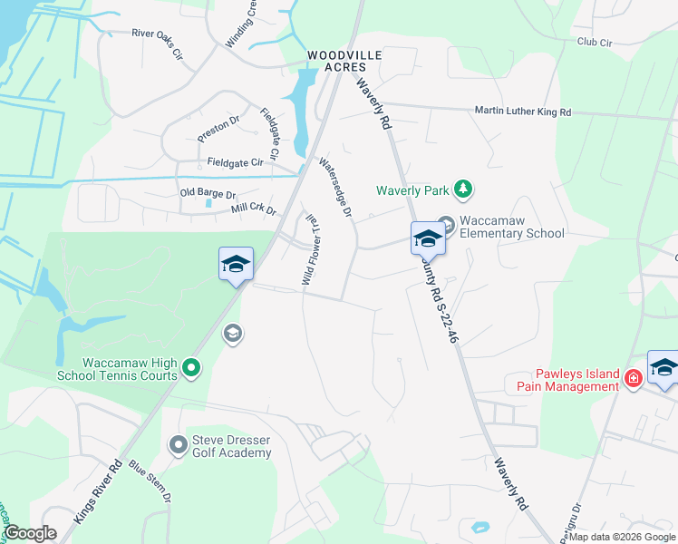 map of restaurants, bars, coffee shops, grocery stores, and more near 390 Watersedge Drive in Pawleys Island