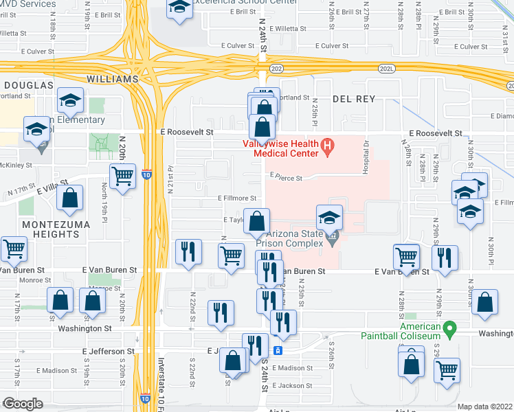 map of restaurants, bars, coffee shops, grocery stores, and more near 514 North 24th Street in Phoenix