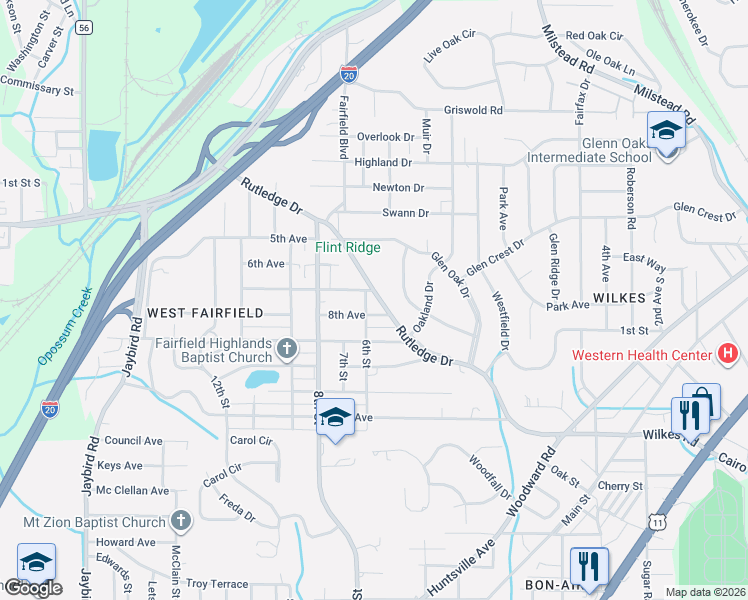 map of restaurants, bars, coffee shops, grocery stores, and more near 701 Rutledge Drive in Birmingham