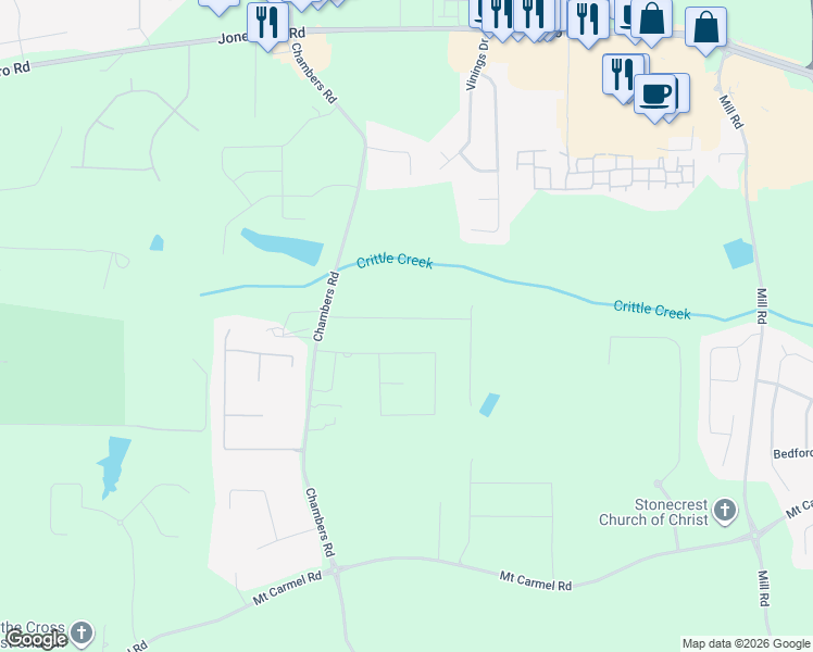 map of restaurants, bars, coffee shops, grocery stores, and more near 132 Telfair Lane in McDonough