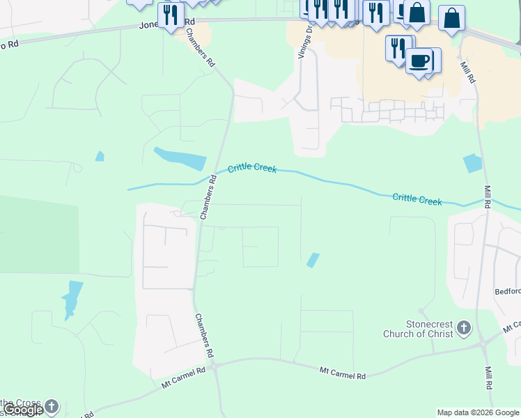 map of restaurants, bars, coffee shops, grocery stores, and more near 132 Telfair Lane in McDonough