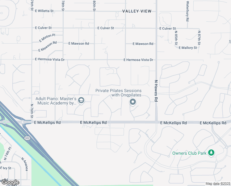 map of restaurants, bars, coffee shops, grocery stores, and more near 8130 East Kael Street in Mesa