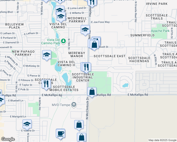 map of restaurants, bars, coffee shops, grocery stores, and more near in Scottsdale