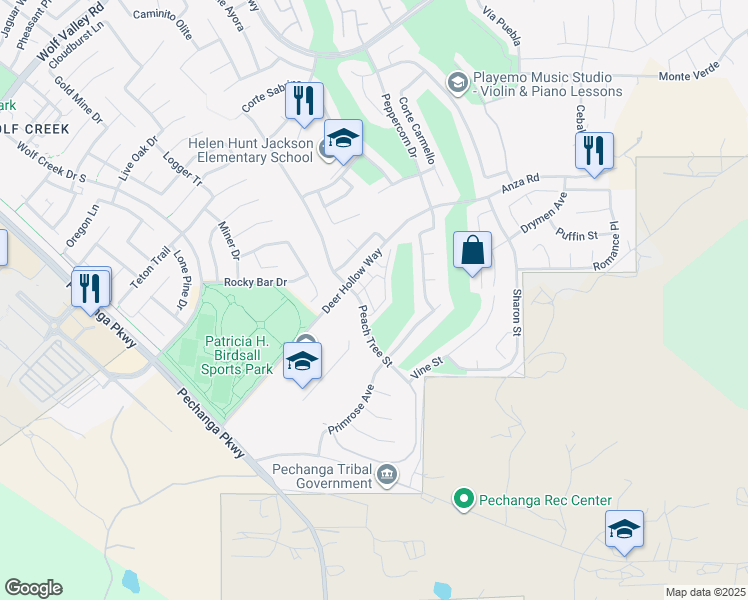 map of restaurants, bars, coffee shops, grocery stores, and more near 32407 Magee Lane in Temecula