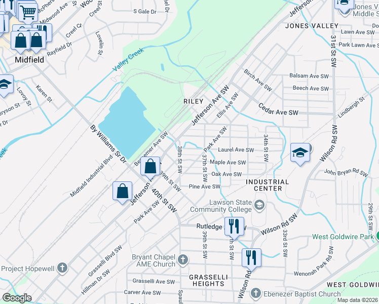 map of restaurants, bars, coffee shops, grocery stores, and more near 3724 Maple Avenue Southwest in Birmingham
