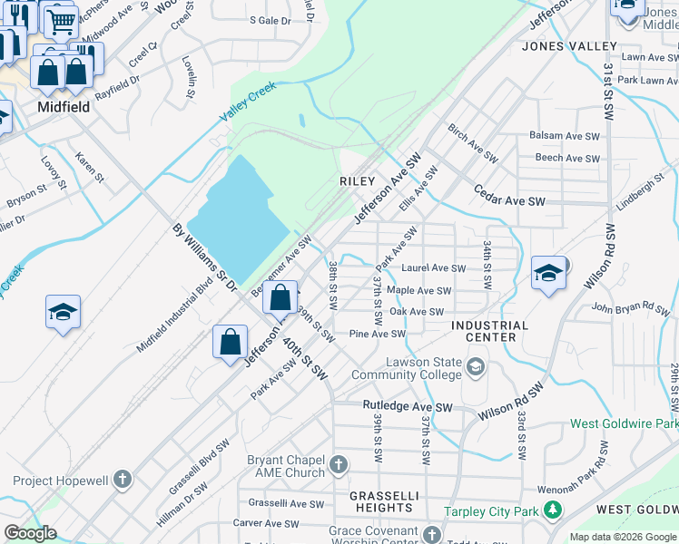 map of restaurants, bars, coffee shops, grocery stores, and more near 3724 Maple Avenue Southwest in Birmingham