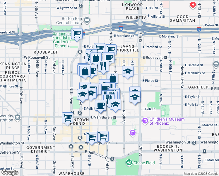 map of restaurants, bars, coffee shops, grocery stores, and more near in Phoenix