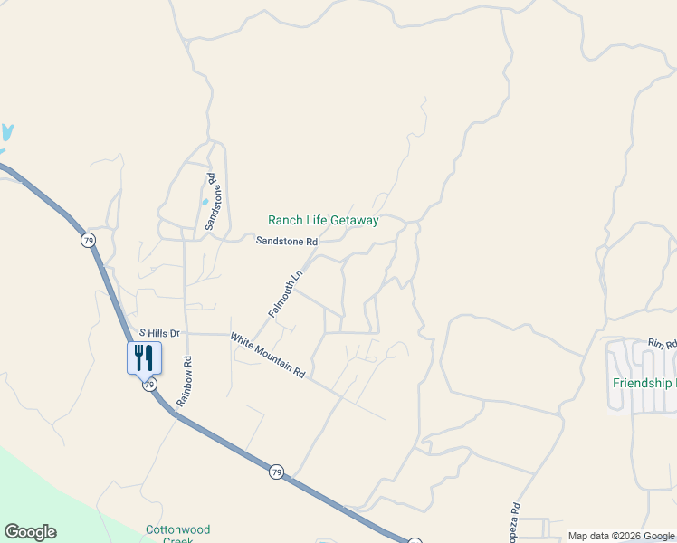 map of restaurants, bars, coffee shops, grocery stores, and more near 44545 Villager Valley Road in Aguanga