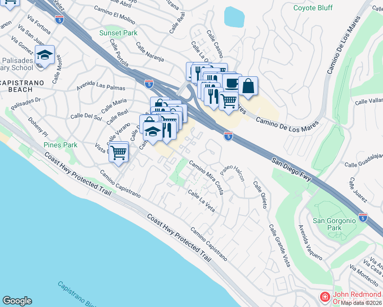 map of restaurants, bars, coffee shops, grocery stores, and more near 414 Plaza Estival in San Clemente