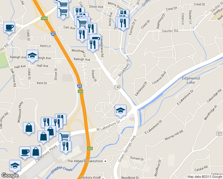 map of restaurants, bars, coffee shops, grocery stores, and more near 991 Fern Street in Homewood