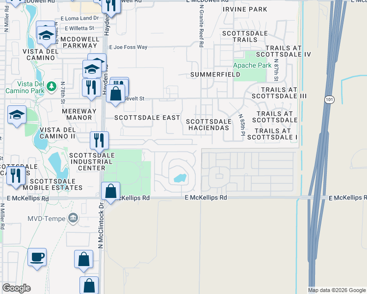 map of restaurants, bars, coffee shops, grocery stores, and more near Park in Scottsdale