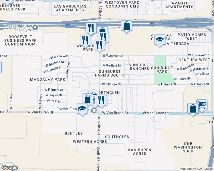 map of restaurants, bars, coffee shops, grocery stores, and more near 514 North 66th Lane in Phoenix