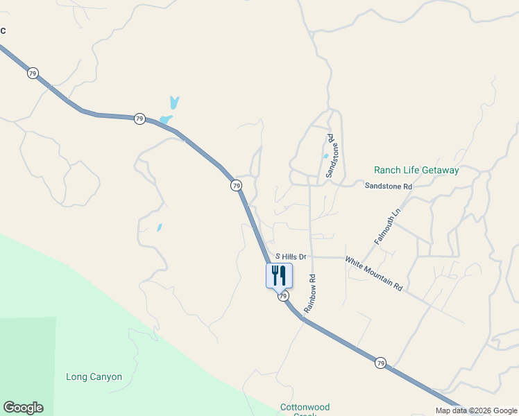 map of restaurants, bars, coffee shops, grocery stores, and more near 43650 California 79 in Aguanga