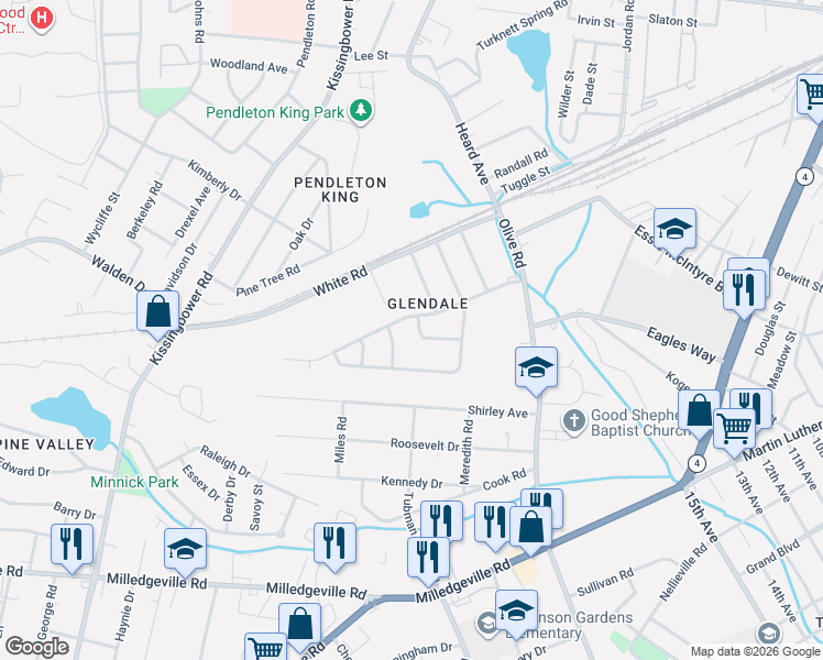 map of restaurants, bars, coffee shops, grocery stores, and more near 1704 Harvard Drive in Augusta