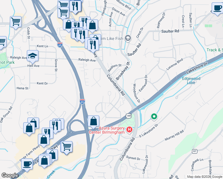 map of restaurants, bars, coffee shops, grocery stores, and more near 991 Fern Street in Homewood