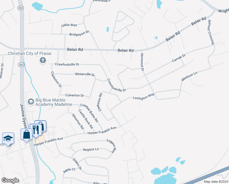 map of restaurants, bars, coffee shops, grocery stores, and more near 3009 Clarkston Road in Augusta
