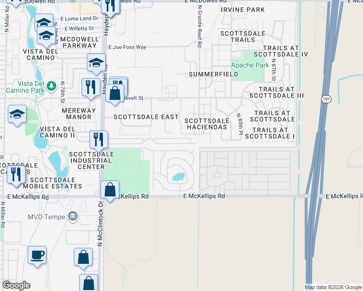 map of restaurants, bars, coffee shops, grocery stores, and more near Park in Scottsdale