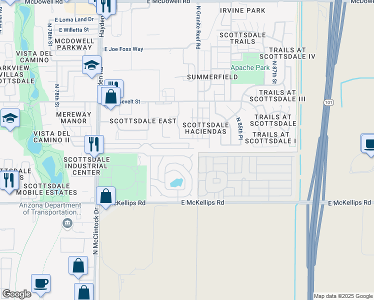 map of restaurants, bars, coffee shops, grocery stores, and more near 601 Hayden Road in Scottsdale