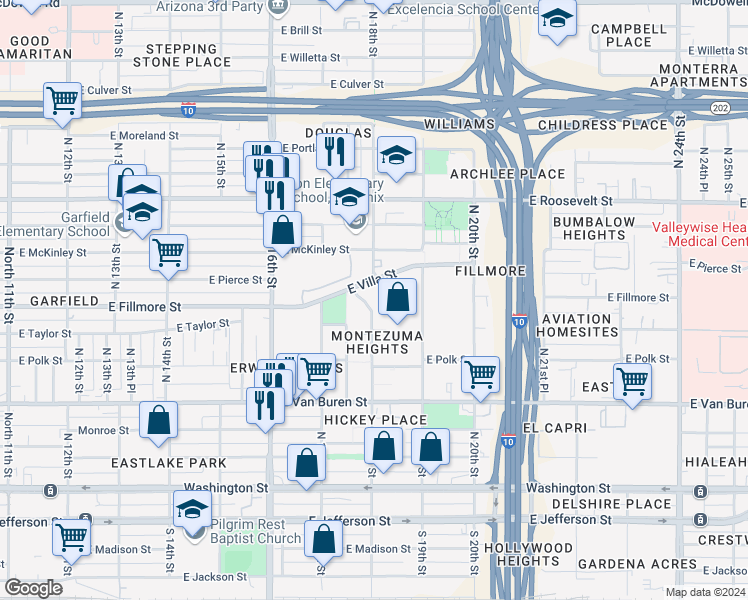 map of restaurants, bars, coffee shops, grocery stores, and more near 525 North 18th Street in Phoenix