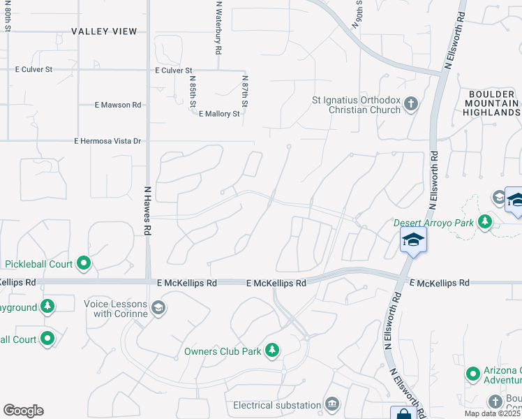map of restaurants, bars, coffee shops, grocery stores, and more near 2160 North Steele Circle in Mesa