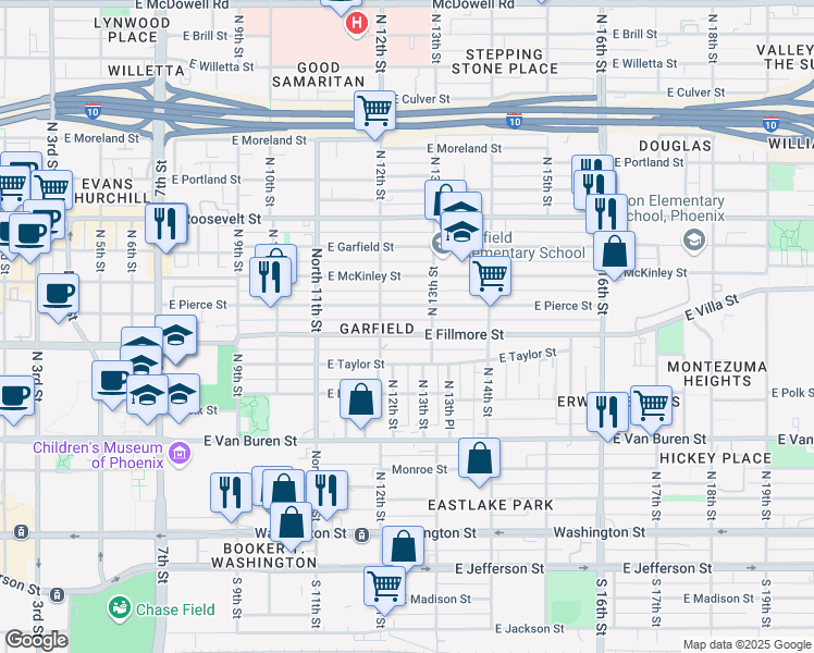 map of restaurants, bars, coffee shops, grocery stores, and more near in Phoenix