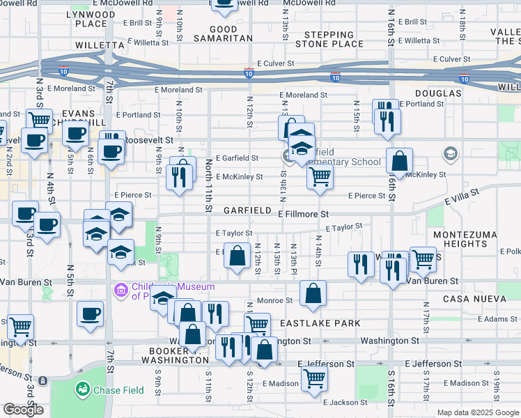 map of restaurants, bars, coffee shops, grocery stores, and more near in Phoenix