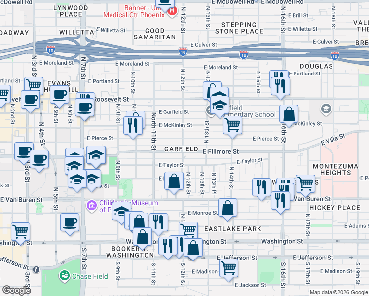 map of restaurants, bars, coffee shops, grocery stores, and more near in Phoenix