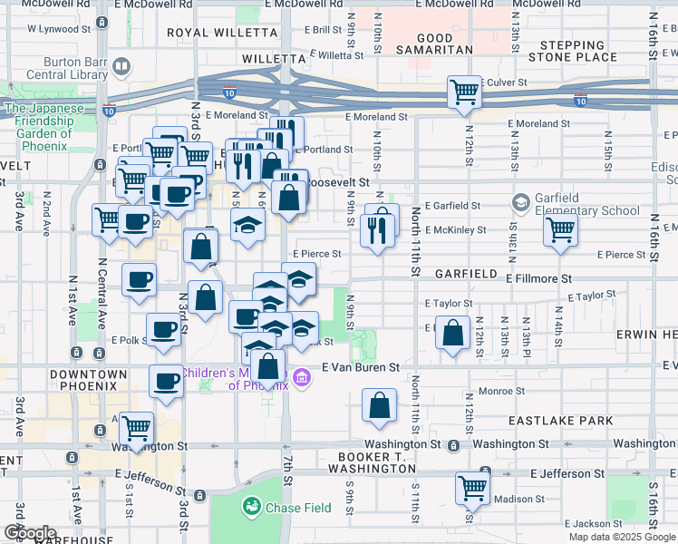 map of restaurants, bars, coffee shops, grocery stores, and more near 517 North 9th Street in Phoenix