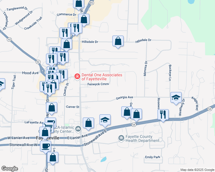 map of restaurants, bars, coffee shops, grocery stores, and more near 175 Fenwyck Cmns in Fayetteville