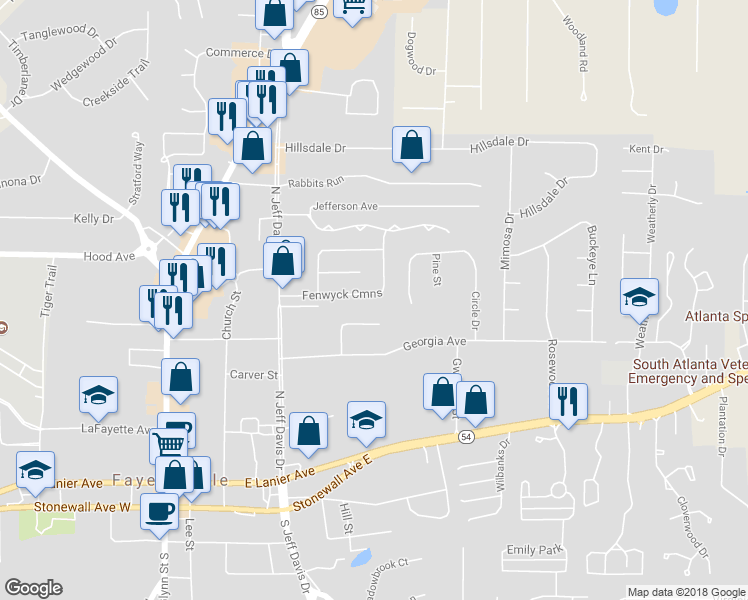 map of restaurants, bars, coffee shops, grocery stores, and more near 175 Fenwyck Cmns in Fayetteville
