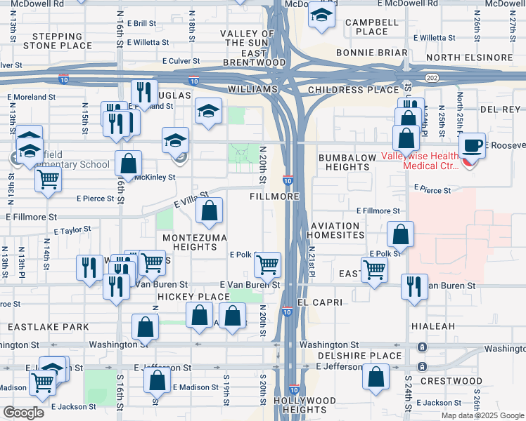 map of restaurants, bars, coffee shops, grocery stores, and more near 500 N 20th St in Phoenix