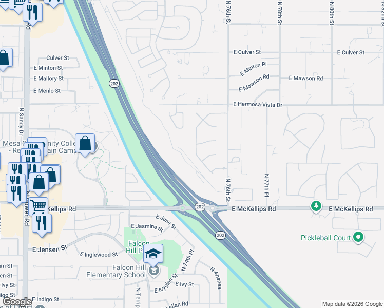 map of restaurants, bars, coffee shops, grocery stores, and more near 2162 North Avoca in Mesa