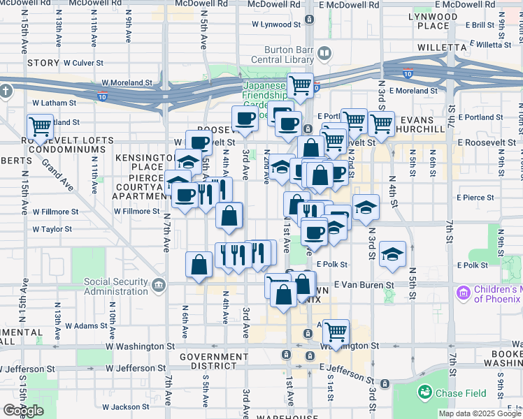 map of restaurants, bars, coffee shops, grocery stores, and more near 834 North 2nd Avenue in Phoenix