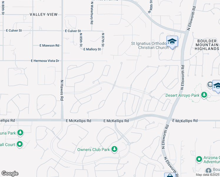 map of restaurants, bars, coffee shops, grocery stores, and more near 2160 North Steele Circle in Mesa