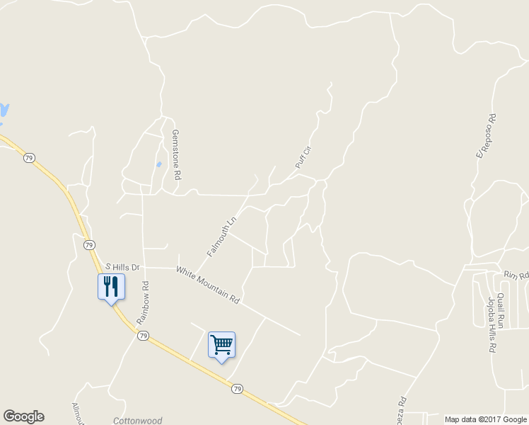 map of restaurants, bars, coffee shops, grocery stores, and more near 44545 Villager Valley Road in Aguanga