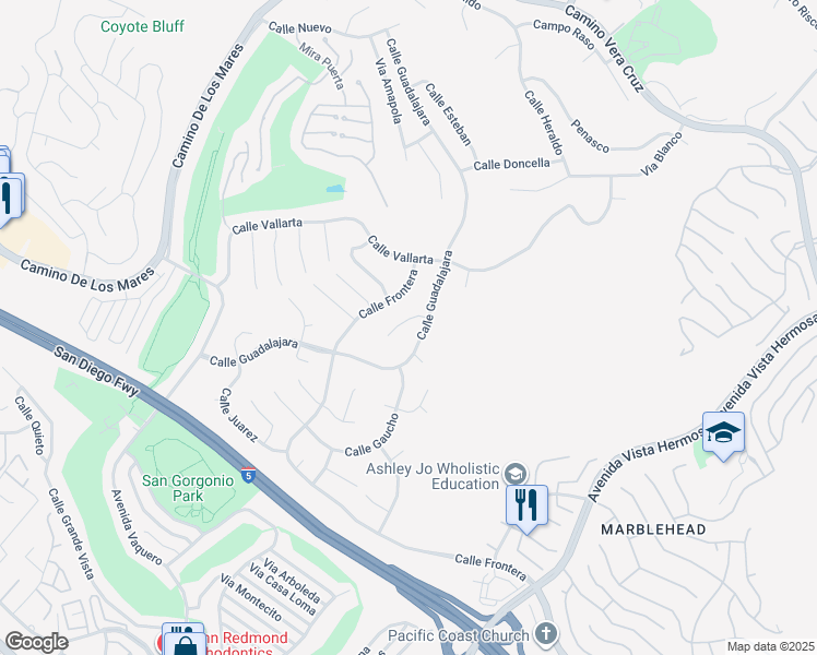 map of restaurants, bars, coffee shops, grocery stores, and more near 609 Calle Reata in San Clemente