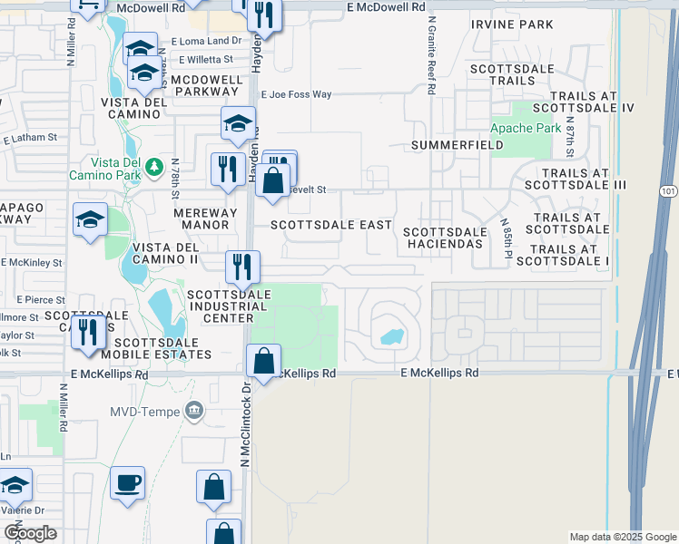 map of restaurants, bars, coffee shops, grocery stores, and more near 1124 North 82nd Street in Scottsdale