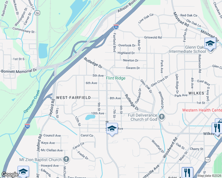 map of restaurants, bars, coffee shops, grocery stores, and more near 734 7th Avenue in Midfield