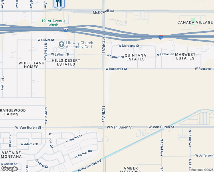 map of restaurants, bars, coffee shops, grocery stores, and more near 825 North Perryville Road in Goodyear
