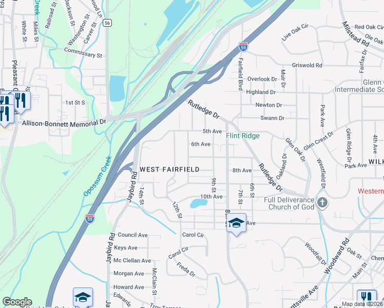 map of restaurants, bars, coffee shops, grocery stores, and more near 1018 7th Avenue in Midfield