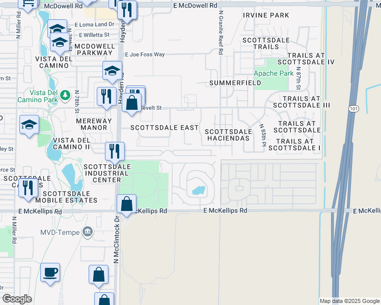 map of restaurants, bars, coffee shops, grocery stores, and more near 8221 East Garfield Street in Scottsdale